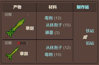 泰拉瑞亚原版百科泰拉瑞亚草薙剑怎么做 泰拉瑞亚草剑介绍及获得方式配图