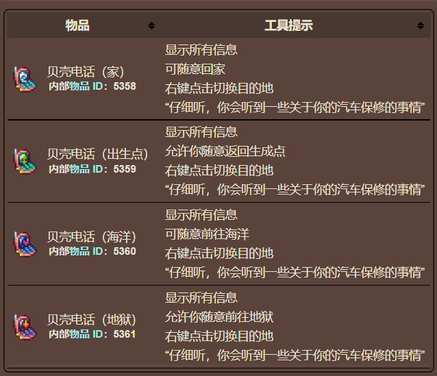 泰拉瑞亚原版百科泰拉瑞亚贝壳电话怎么获得  贝壳手机怎么使用配图