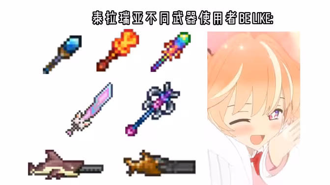 泰拉瑞亚不同武器使用者be like: